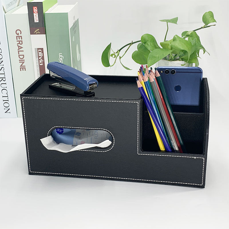 Desktop Office Storage Box Organizer Business Card Box Home With Drawer Organizer Box Creative Leather Pen Holder Manufacturer