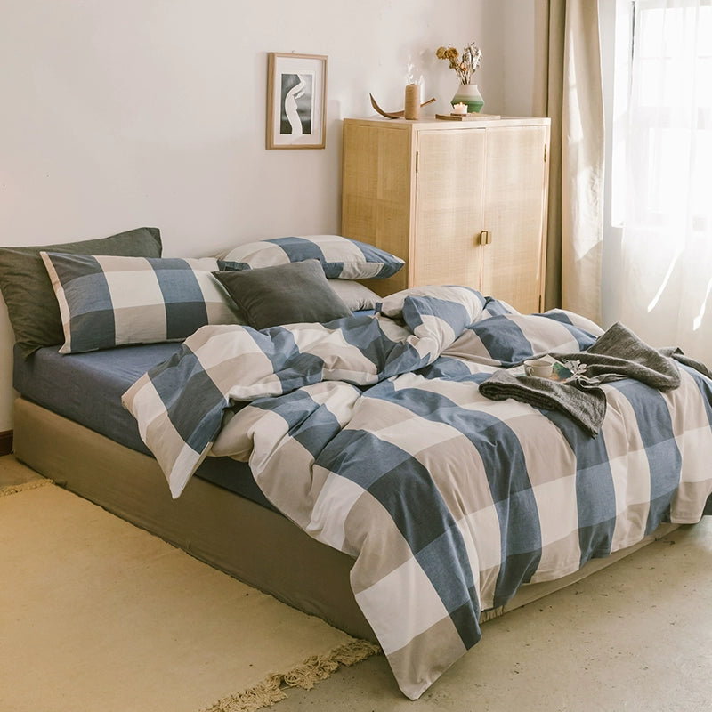 Simple cotton fitted sheet style naked sleeping solid color four-piece set