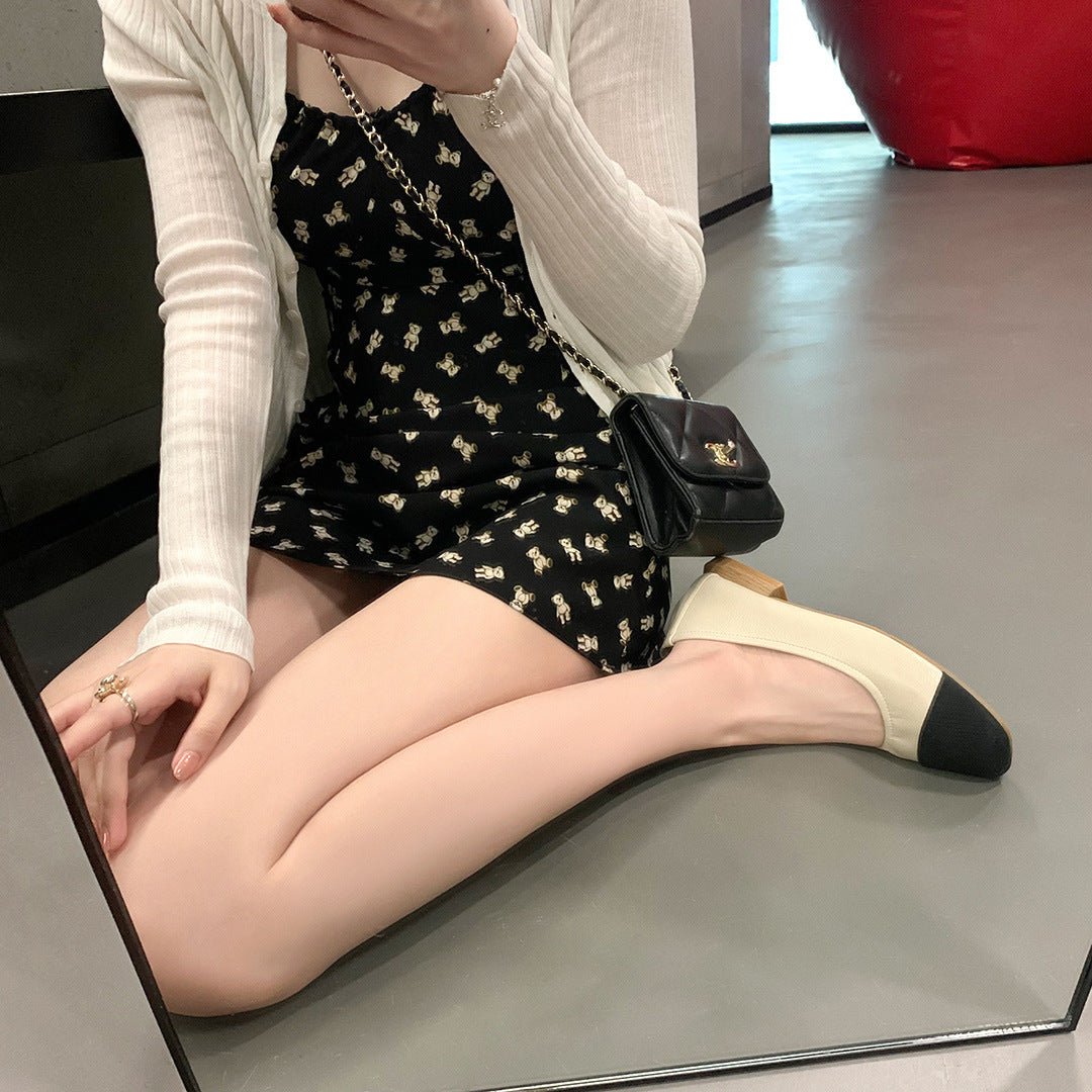 Su Yinyin's same style as Miss Daisy~French color matching square toe flat commuting shoes for women