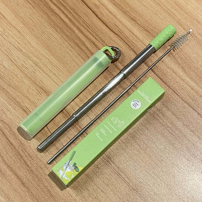 Reusable Straw Travel Work Outside Foldable Stainless Steel Keychain EDC Telescopic Straw