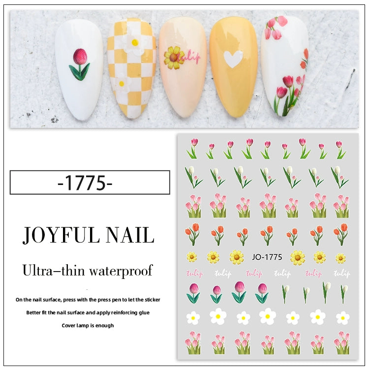 Olin Ting Nail Art Stickers Tulip Flowers Adhesive Nail Decals Net Red Small Fresh Nail Art Style Stickers