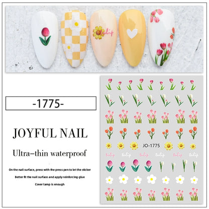 Olin Ting Nail Art Stickers Tulip Flowers Adhesive Nail Decals Net Red Small Fresh Nail Art Style Stickers