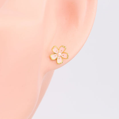 S925 sterling silver foreign trade jewelry creative personality Japanese cherry blossom earrings small fresh and cute pink flower earrings