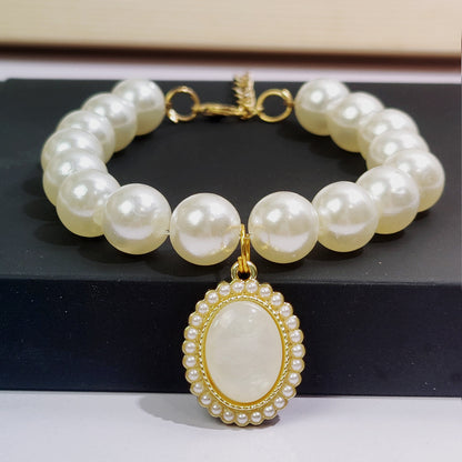 Pet cat devon kitten dog pearl necklace collar small fragrance breeze gemstone bow puppet accessories cross-border