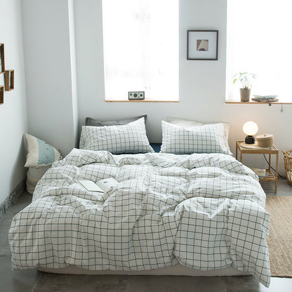 Japanese-style all-cotton non-printed washed cotton four-piece wholesale stripe-dyed good product four-piece dormitory bedding