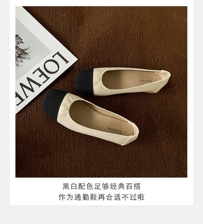 Su Yinyin's same style as Miss Daisy~French color matching square toe flat commuting shoes for women