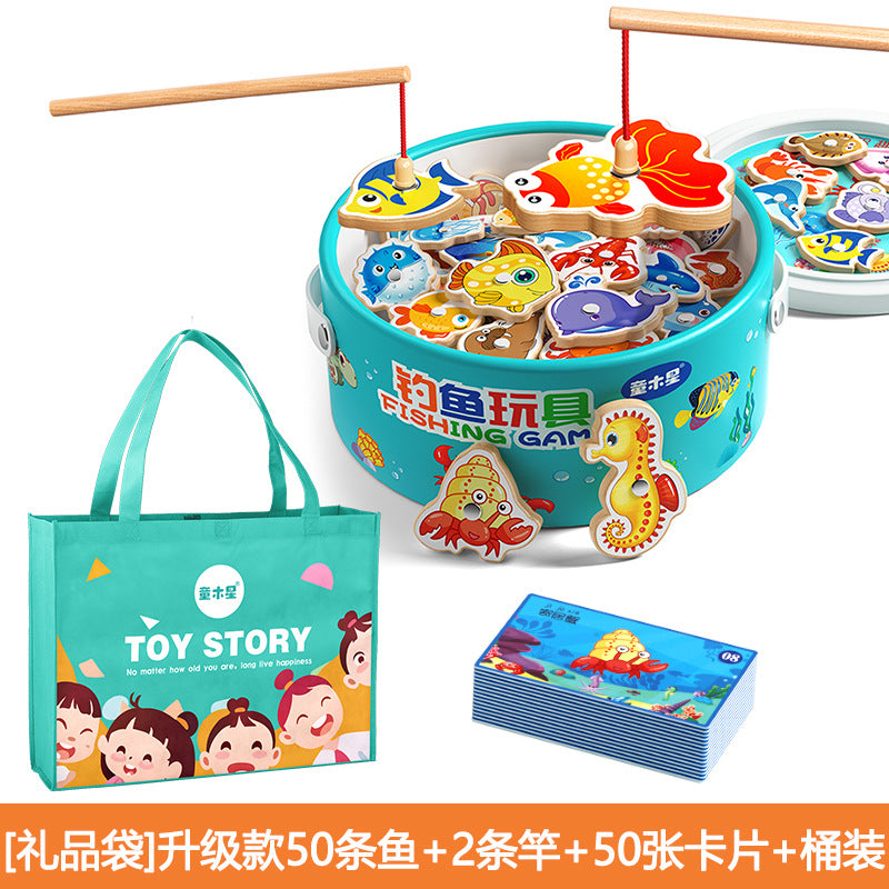 Kids Fishing Toys Magnetic Wooden Fish 1 to 3 Year Old Baby Educational Early Education Cognition Marine Fish First Year Gift