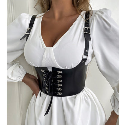 Cross-border Amazon eBay autumn solid color PU leather girdle seal European and American waist slim vest women's clothing spot 9389