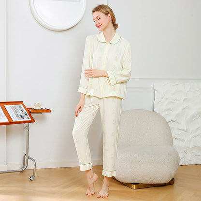 New spring and summer skin-friendly soft waxy cute lily of the valley ladies two-piece home service pajamas