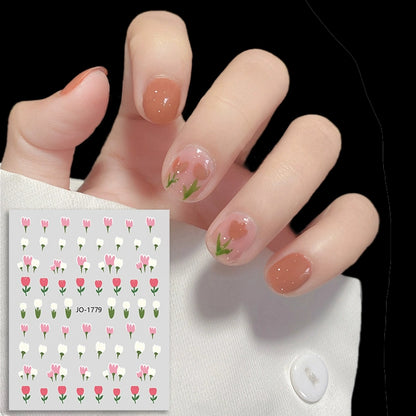 Olin Ting Nail Art Stickers Tulip Flowers Adhesive Nail Decals Net Red Small Fresh Nail Art Style Stickers