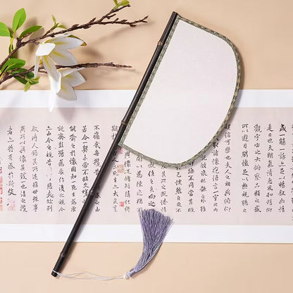 Purple bamboo imitation leather silk fan, long-handled special-shaped knife fan, Hanfu catwalk, photo props, mask fan, antique retro fan