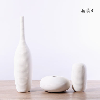 Nordic minimalist home living room flower arrangement decoration ins wabi sabi wind homestay decoration plain embryo striped vase