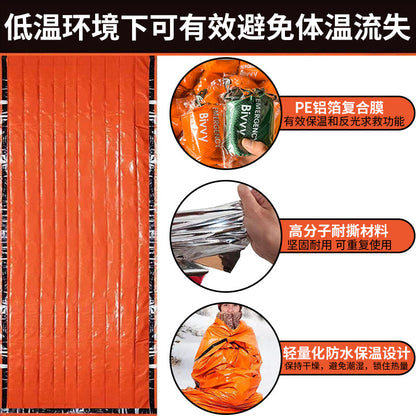 Support cross-border consignment of labeled outdoor emergency sleeping bags, portable survival raincoats, hiking, camping, and thermal insulation raincoats