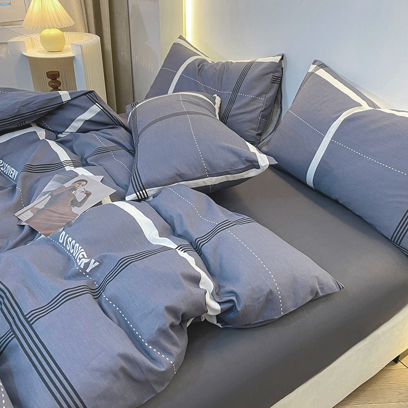 Internet celebrity cotton four-piece set pure cotton bedding bed pure color simple 100 quilt cover 1.8m fitted sheet three 4-piece set