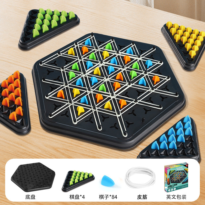Chain chess, intellectual table games, family strong interactivity, puzzle children, rubber bands, geometric chain triangle chess