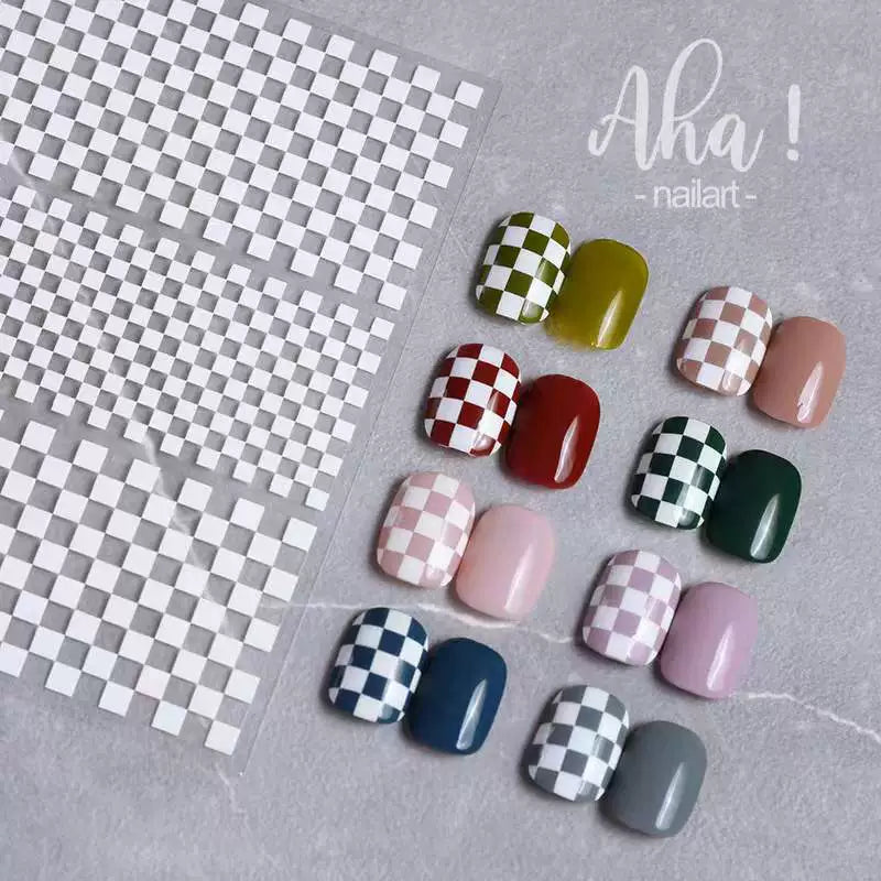 Internet celebrity ins waterproof checkerboard pattern houndstooth lattice hollowed out manicure nail decoration small pattern accessories stickers