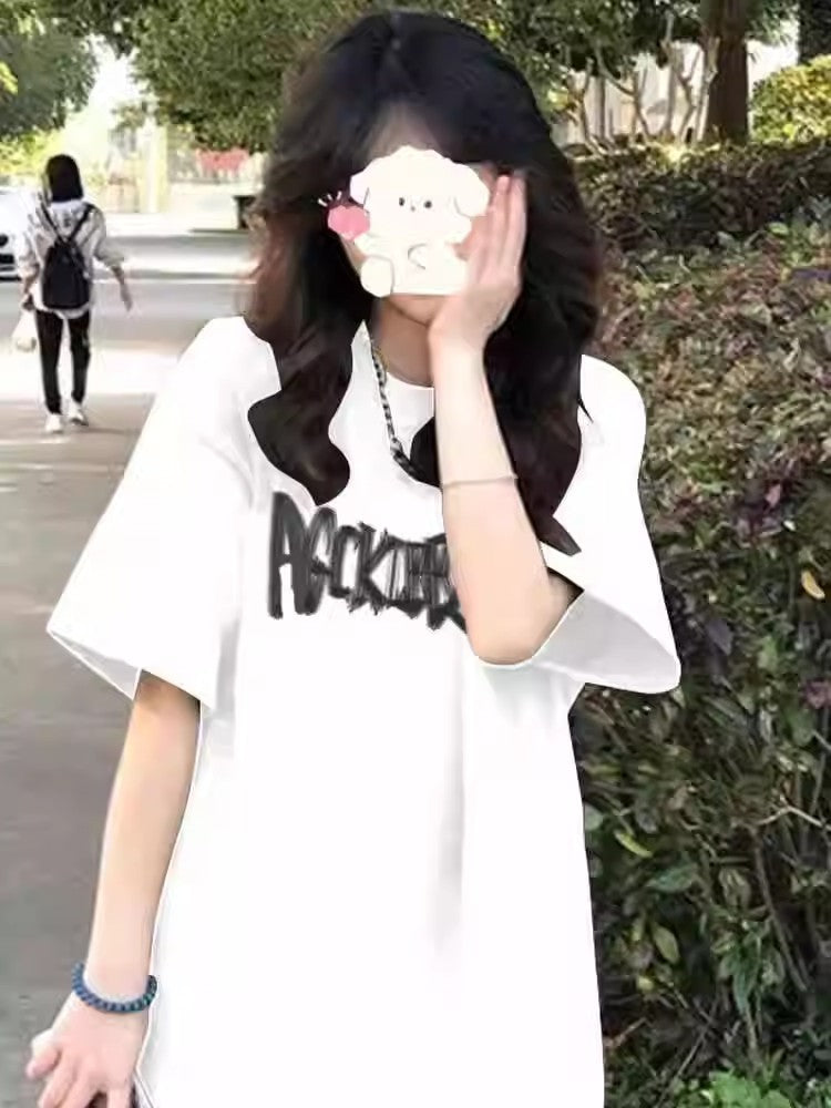 Pure cotton American short-sleeved T-shirt women's new explosive summer loose oversized design niche half-sleeve upper clothes