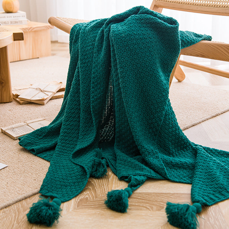 ins style Internet celebrity with the same handmade blanket casual lunch break office tassel sofa blanket simple bed flag bedside blanket