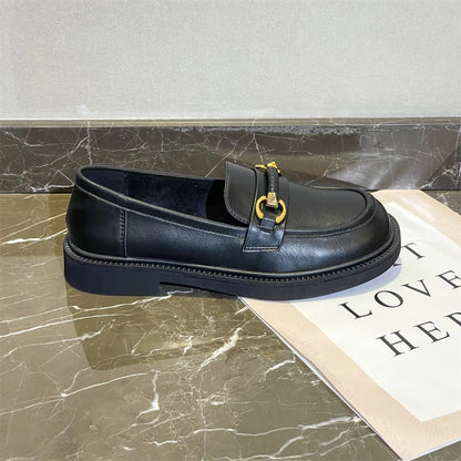 Flat-bottomed loafers women's spring new Japanese jk commuter single shoes soft-soled slip-on metal leather shoes