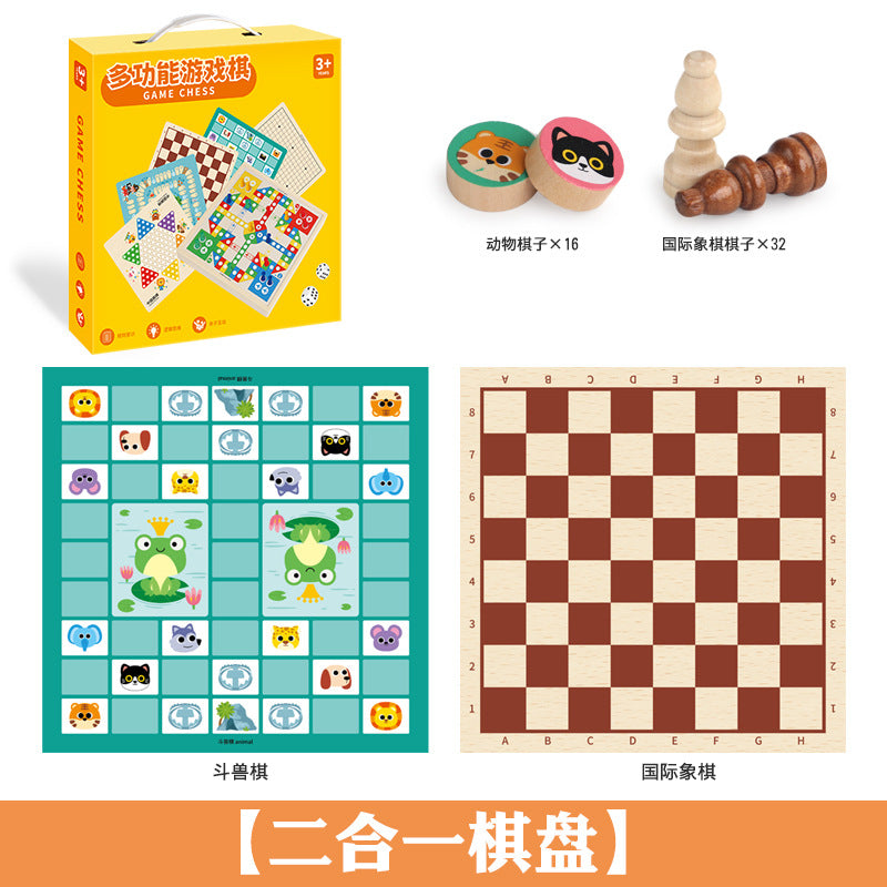 Wooden Multifunctional Indoor Games Chess, Ludo, Adult Interactive Board Game Gifts, Children's Toys Puzzle
