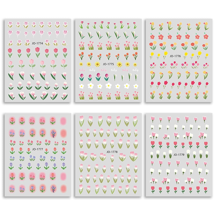 Olin Ting Nail Art Stickers Tulip Flowers Adhesive Nail Decals Net Red Small Fresh Nail Art Style Stickers