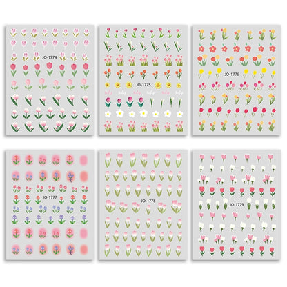 Olin Ting Nail Art Stickers Tulip Flowers Adhesive Nail Decals Net Red Small Fresh Nail Art Style Stickers