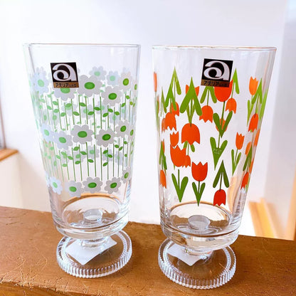 Vintage printing glass small daisy tulip tall glass