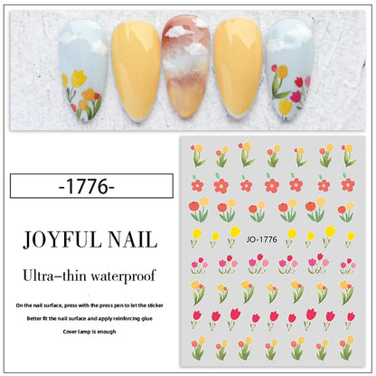 Olin Ting Nail Art Stickers Tulip Flowers Adhesive Nail Decals Net Red Small Fresh Nail Art Style Stickers