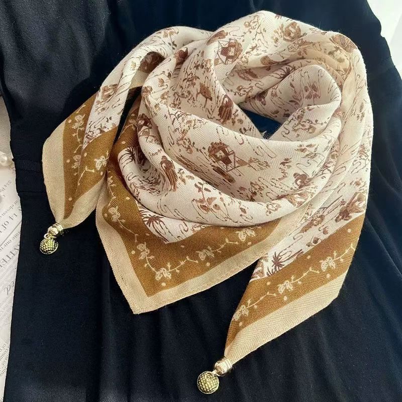 warm square scarf, magnetic buckle, triangle silk scarf, cotton scarf, women's spring, autumn and winter, style scarf, temperament and versatile