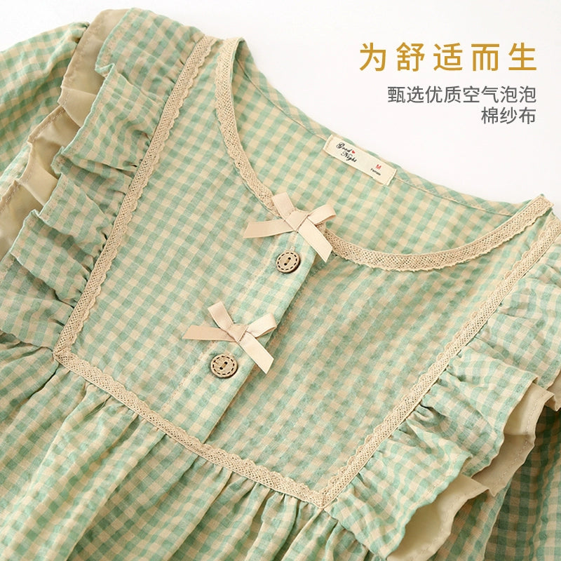 Spring pajamas women's long-sleeved cotton yarn double-layer gauze spring and autumn Japanese cute and sweet home clothes casual suit trousers