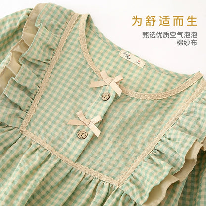 Spring pajamas women's long-sleeved cotton yarn double-layer gauze spring and autumn Japanese cute and sweet home clothes casual suit trousers