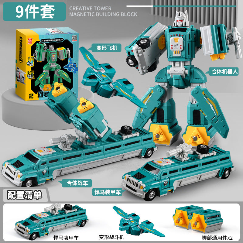 genuine children's magnetic transformer robot diamond building blocks magnetic boy toys magnetic assembly engineering vehicle