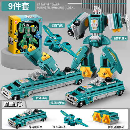 genuine children's magnetic transformer robot diamond building blocks magnetic boy toys magnetic assembly engineering vehicle