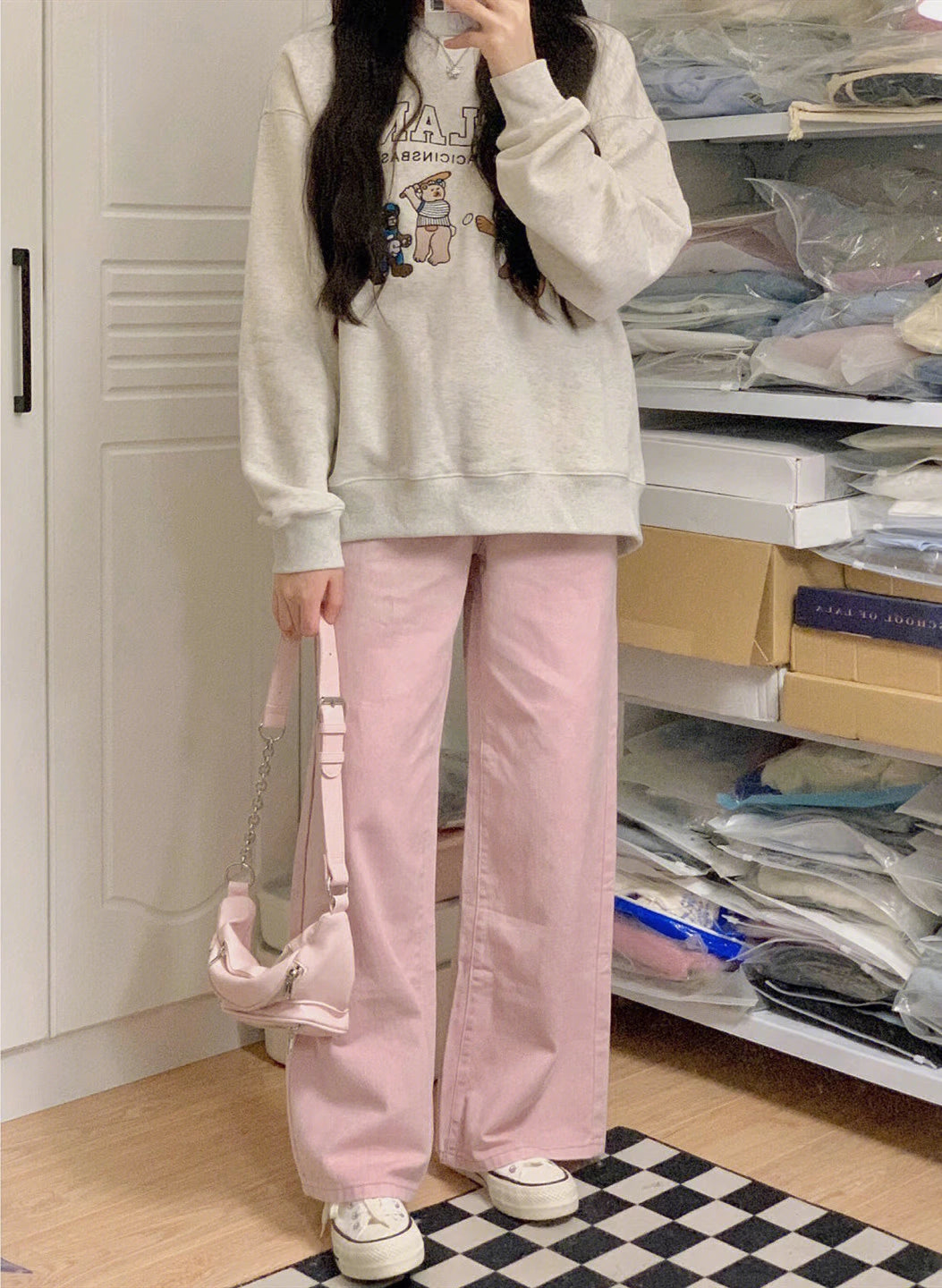 Pink wide-leg pants women's spring and autumn new sweet cool Japanese small pants straight drape casual pants ins