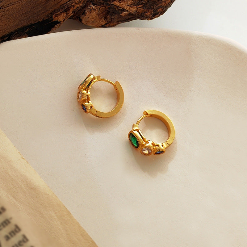Color contrast zircon geometric earrings