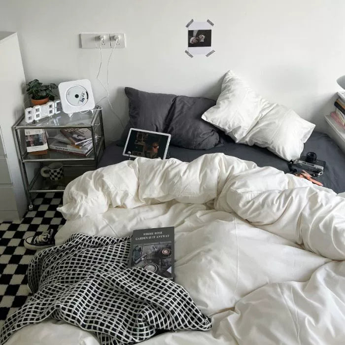 Ins double fight washed cotton four-piece solid color bed sheet quilt cover student dormitory three-piece bedding single double bed sheet 4