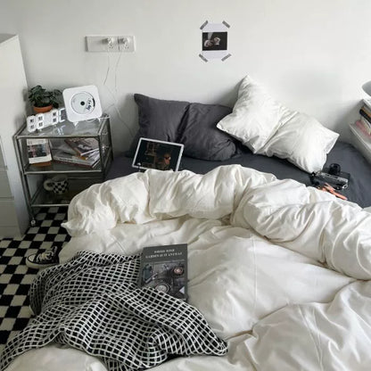 Ins double fight washed cotton four-piece solid color bed sheet quilt cover student dormitory three-piece bedding single double bed sheet 4