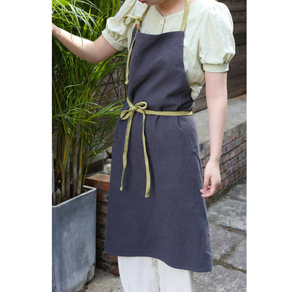 Japanese new style cotton and linen large size loose home kitchen sleeveless solid color housework high-end