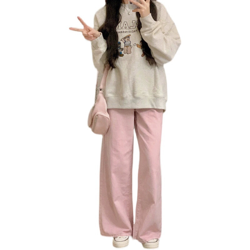 Pink wide-leg pants women's spring and autumn new sweet cool Japanese small pants straight drape casual pants ins
