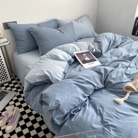 Simple pure color washed cotton bed four-piece spring and autumn Japanese-style bedding bed linen quilt cover single dormitory three-piece set