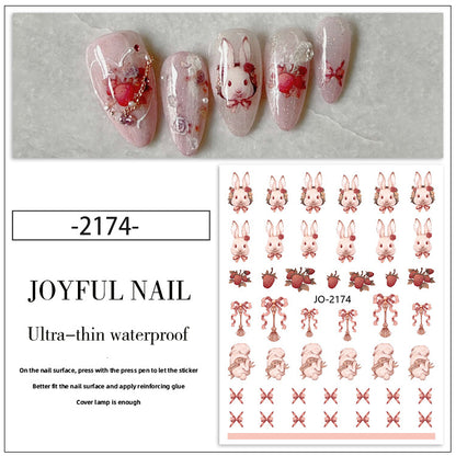 New nail art stickers Rococo sweet pet bunny nail stickers national style ink blood color rose decorative stickers