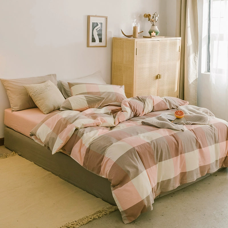 Simple cotton fitted sheet style naked sleeping solid color four-piece set