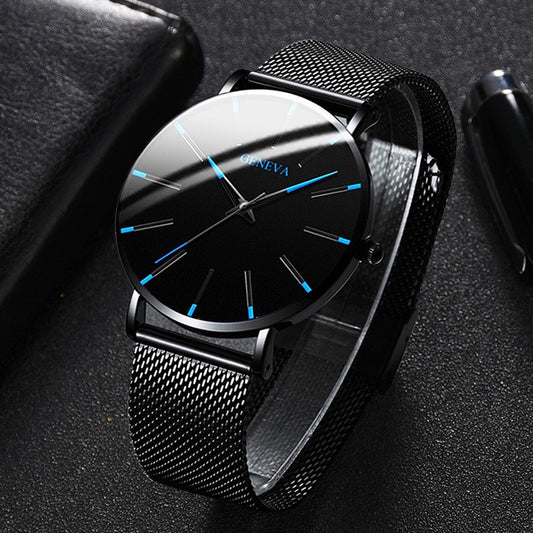 fashion blue needle men's watch men's watch quartz watch mesh belt spot one piece