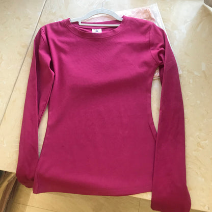 Pre-autumn thin cotton inner wear, slim body, straight shoulders, slimming, versatile crew neck, long sleeve base shirt, T-shirt top, women's winter