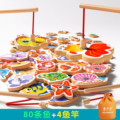 Kids Fishing Toys Magnetic Wooden Fish 1 to 3 Year Old Baby Educational Early Education Cognition Marine Fish First Year Gift