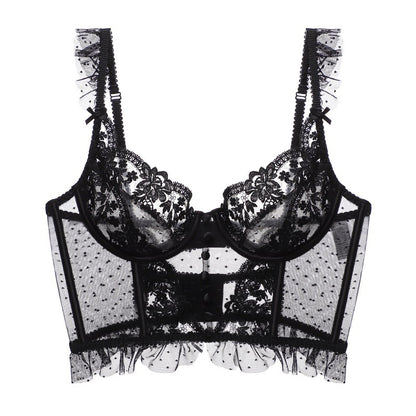 French style corset with steel ring ultra-thin big breasts show small gathered fishbone corset embroidered lace sexy bra