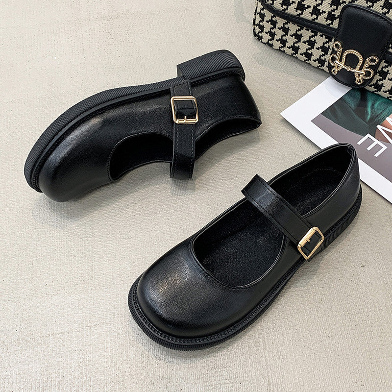 Black basic small leather shoes women's summer new Japanese students with skirts all-match round toe chunky heel patent leather single shoes trendy