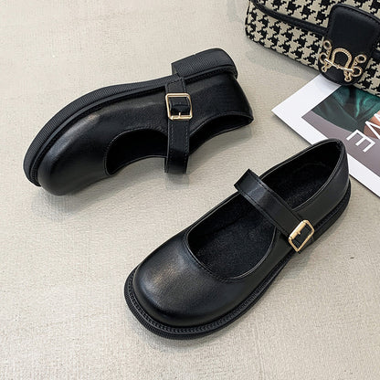 Black basic small leather shoes women's summer new Japanese students with skirts all-match round toe chunky heel patent leather single shoes trendy