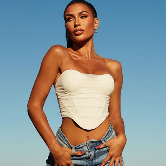 European and American Amazon popular style fishbone tube top top foreign trade women's fashion sexy mesh bra vest tube top