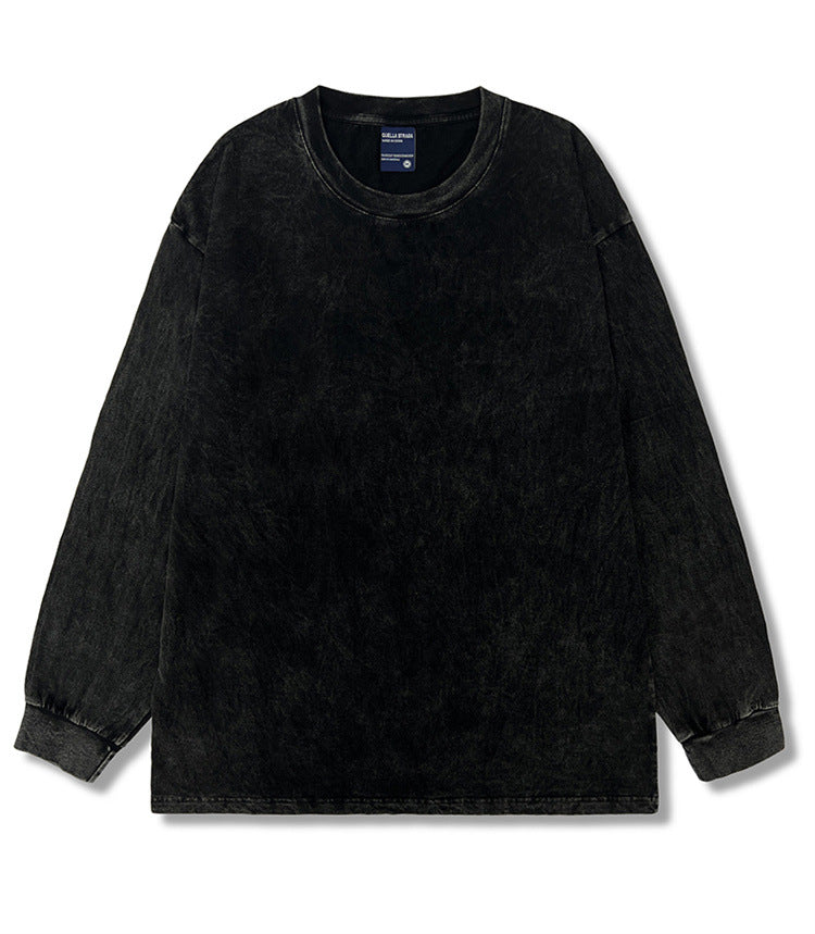 Retro trendy brand washed distressed long sleeve T-shirt base shirt oversize male and female couples American